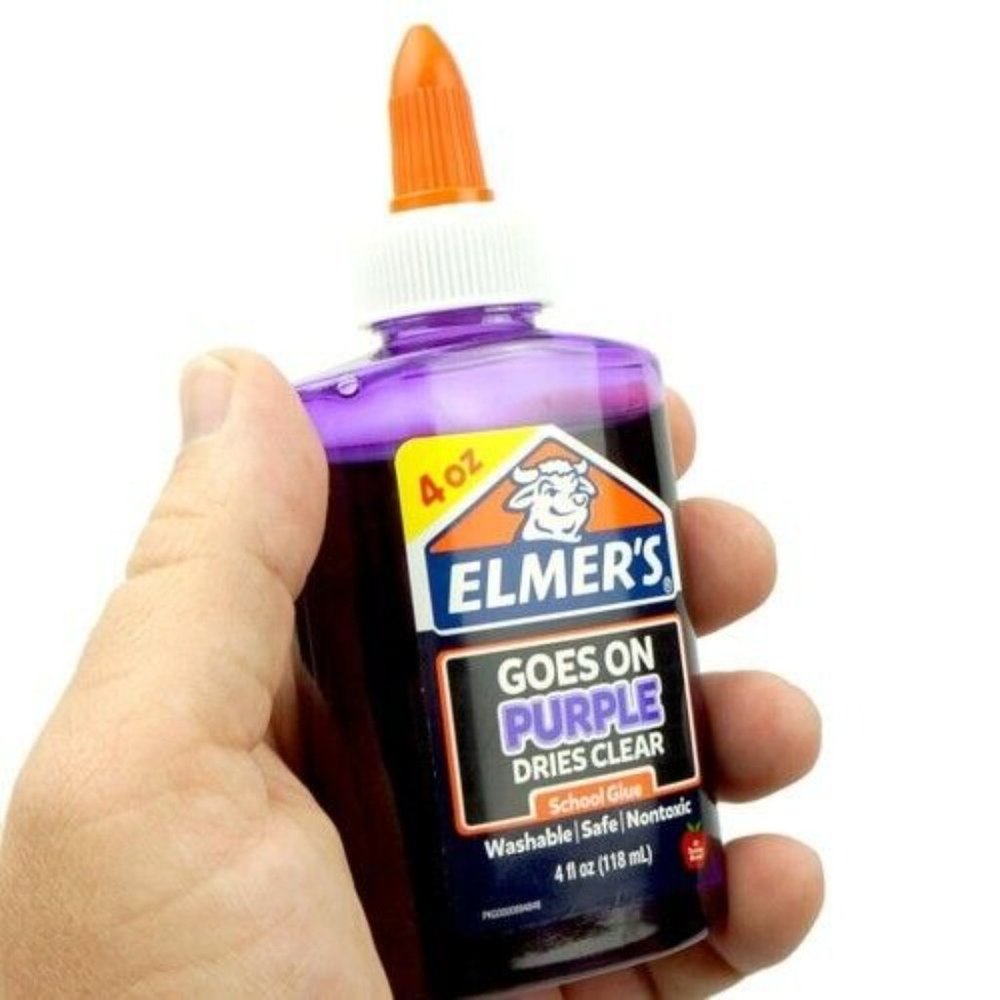Elmers Washable Nontoxic Safe School Glue Goes on Purple Dries Clear 4oz Squeeze